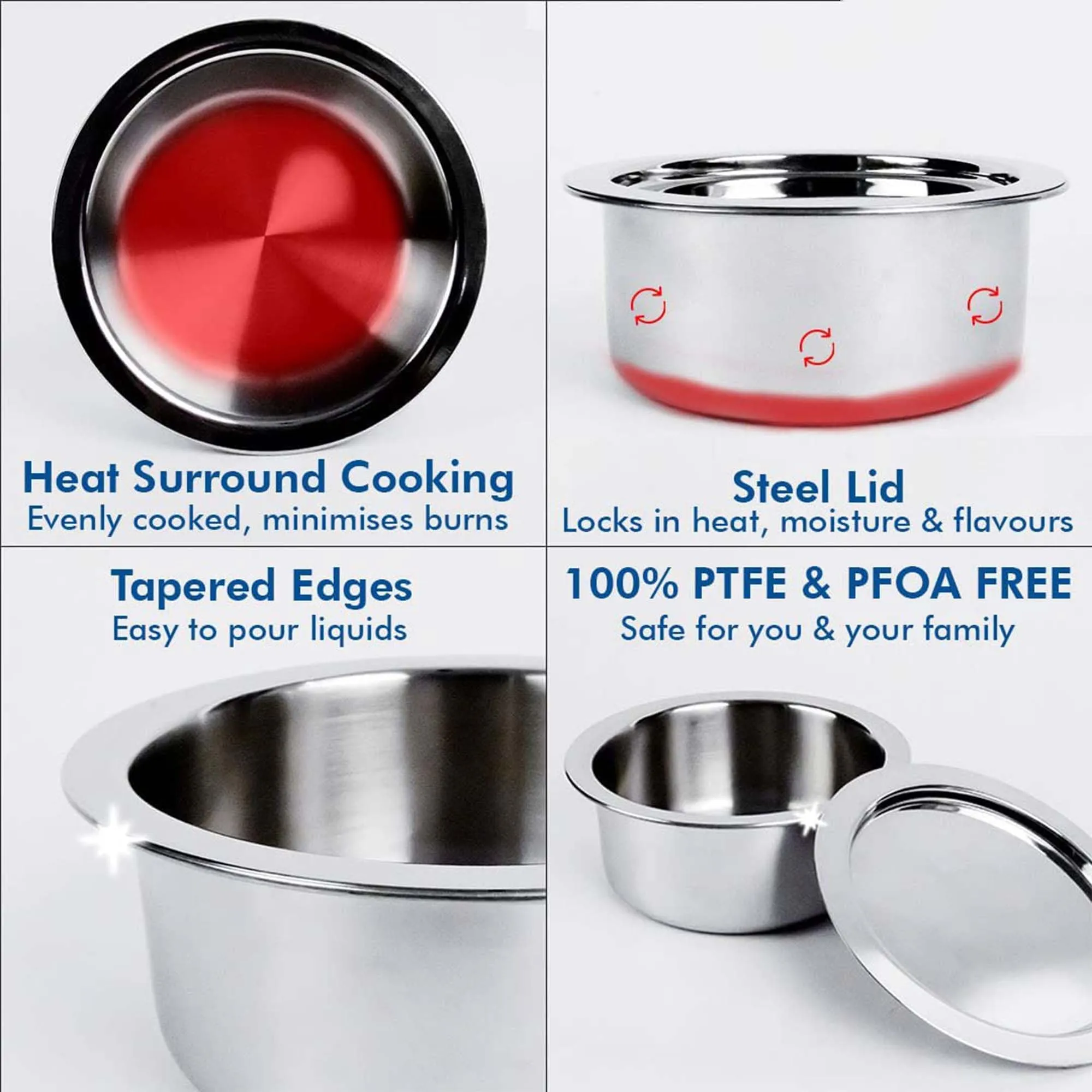 Kuber Industries 5L Stainless Steel Tope Set/Vessels for Cooking with Lid | Induction Safe Heavy Duty Gauge Boiling & Cooking Patila/Topiya/Bhagona Steel Utensils for Kitchen | Silver