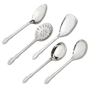 Kuber Industries Heavy Stainless Steel Skimmer|Serving Spoon|Wok Spatula|Solid Spoon|Ladle for Cooking, Frying, Stirring, Basting, Set of 5 (Silver)