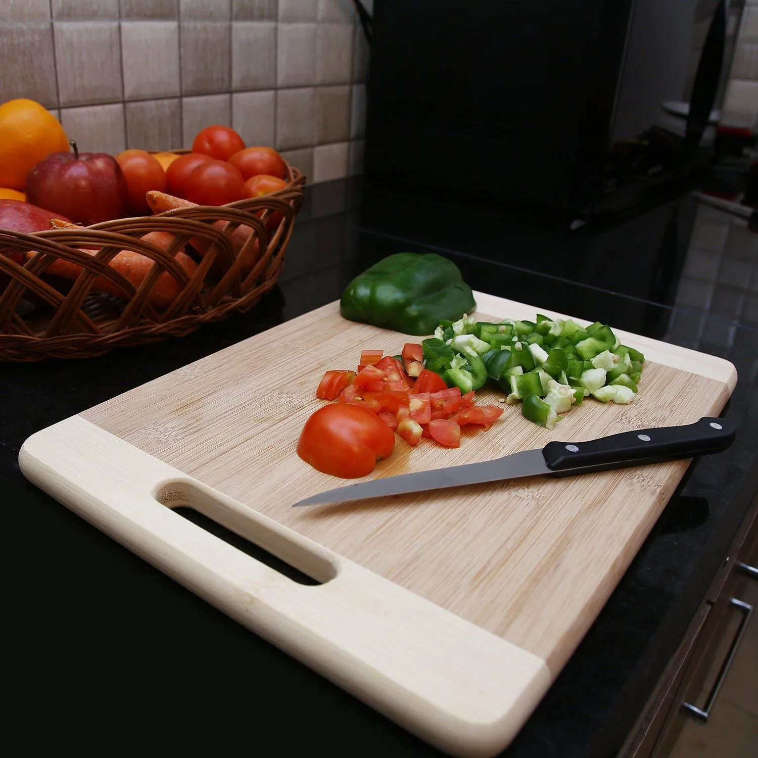 Kuber Industries Ovel Bamboo Cutting Board for Slicing Chopping Meat, Vegetables, Fruits, Cheese, Knife Friendly with Handles-Pack of 2 (Brown), Standard