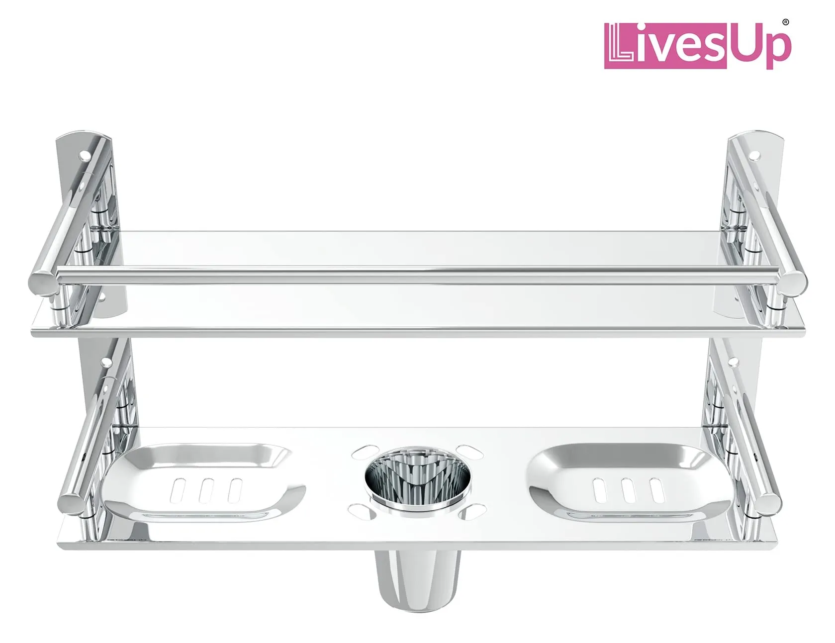 LivesUp Stainless Steel Multi-use Rack, Bathroom Shelf, Soap Stand/Tumbler Holder/Toothbrush Holder/Bathroom Stand/Bathroom Rack/Bathroom Accessories (Number of Shelves - 2, Silver)