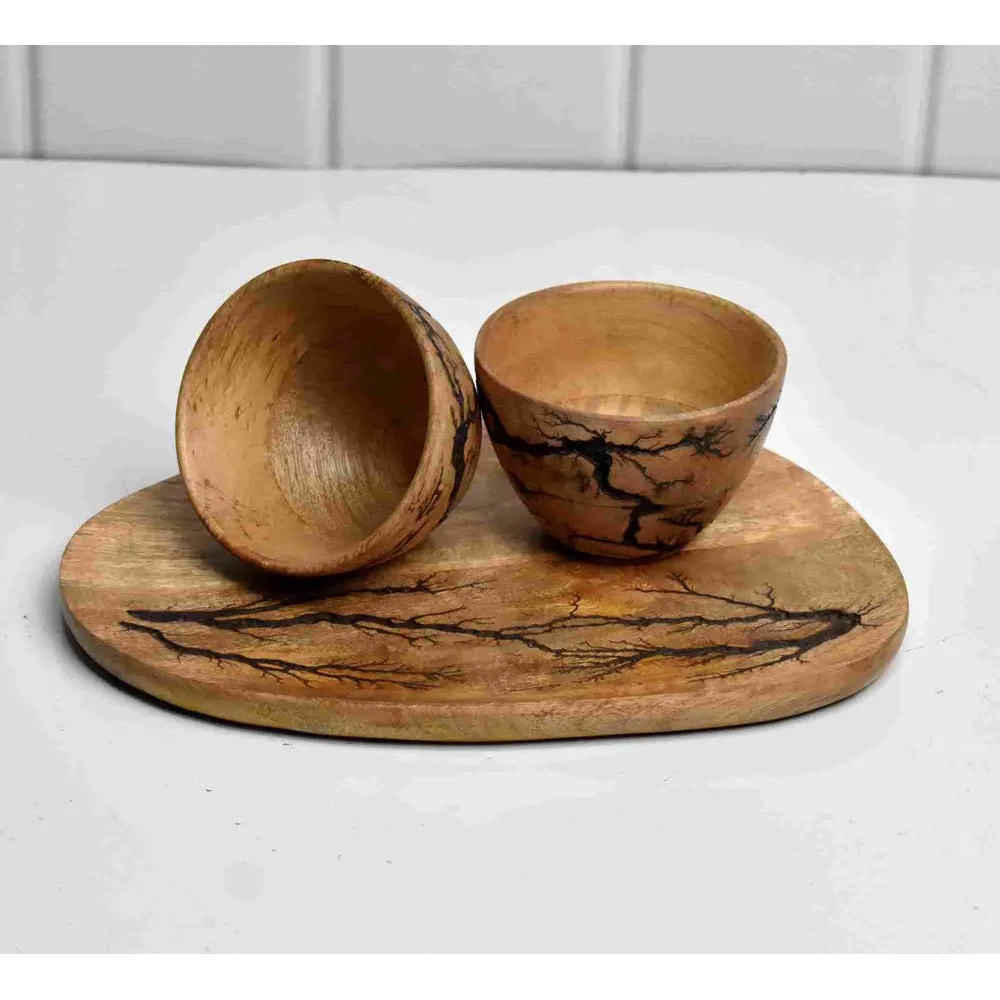 Mango Wooden Tray Cum Platter with 2 Small Soup Bowls