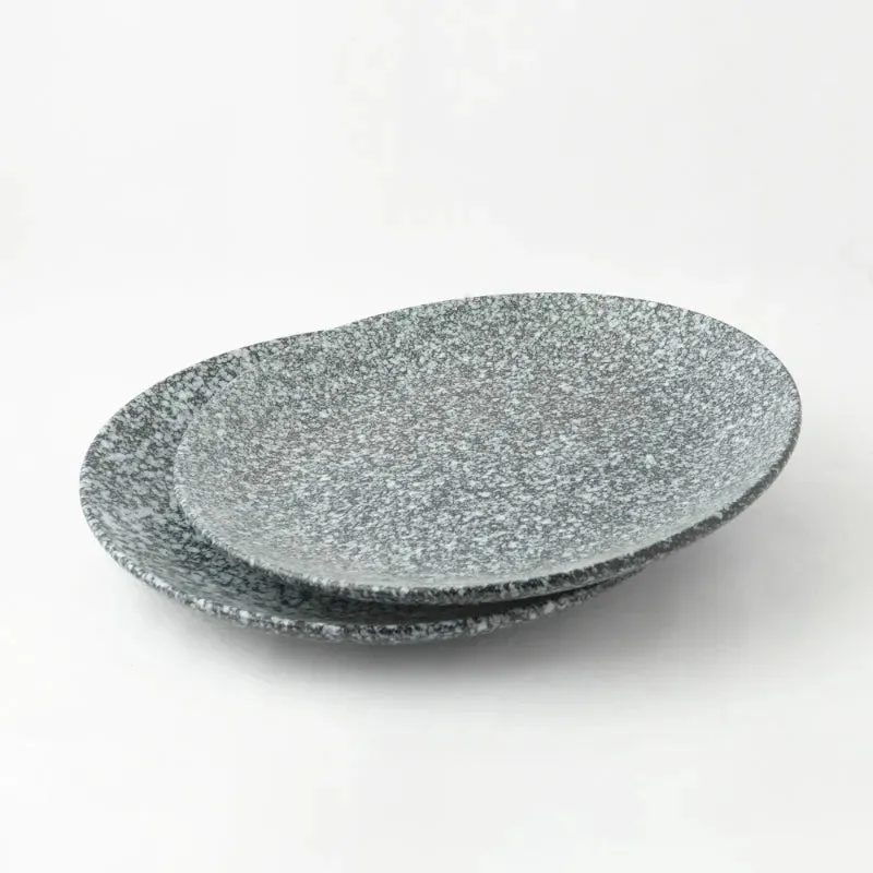 Marble Finished Ceramic Dinner Plates | Set of 2 | 10 Inches