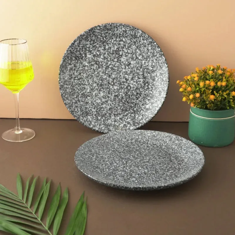 Marble Finished Ceramic Dinner Plates | Set of 2 | 10 Inches