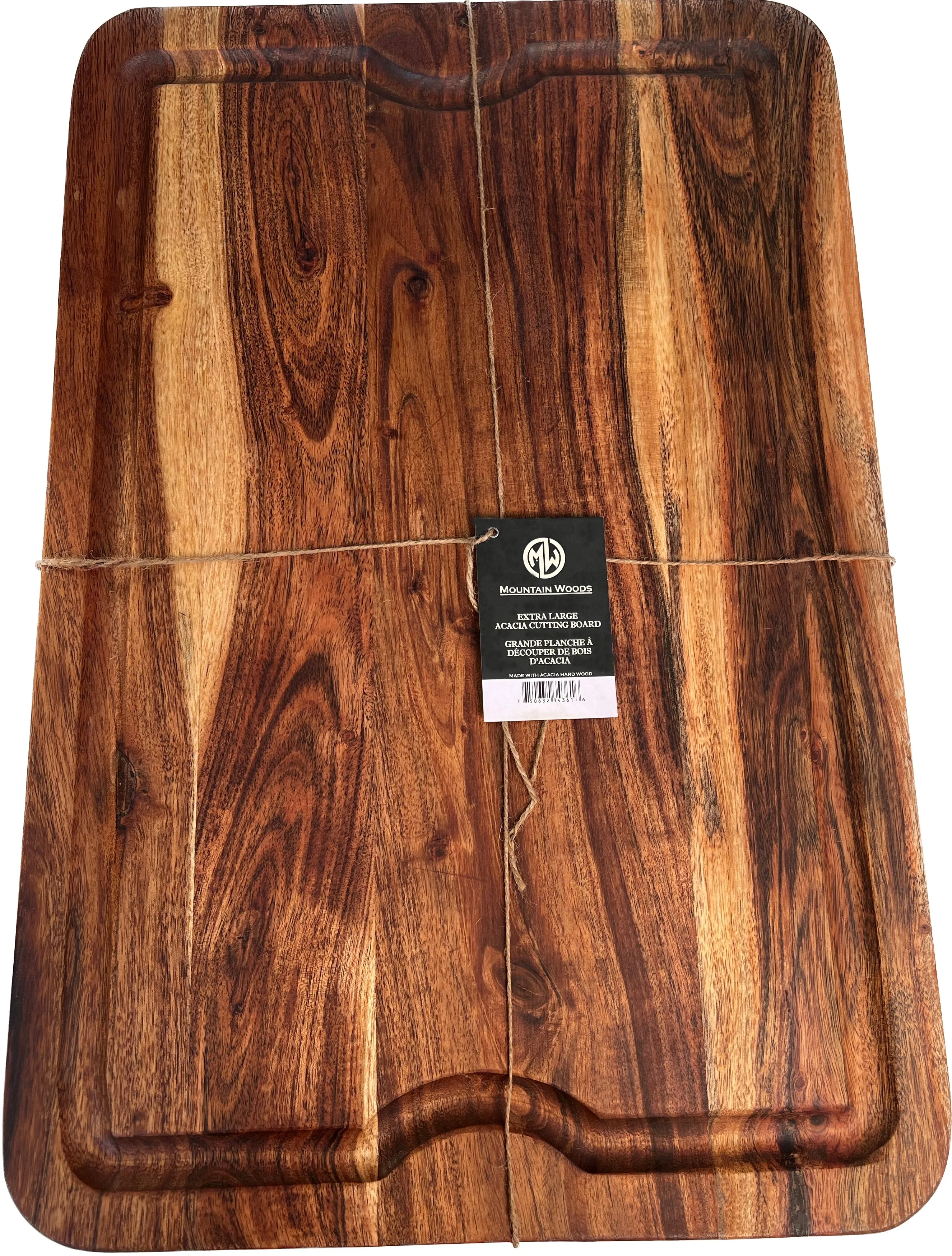 Mountain Woods Brown Extra Large Organic Edge-Grain Hardwood Acacia Cutting Board w/ Juice groove - 24"