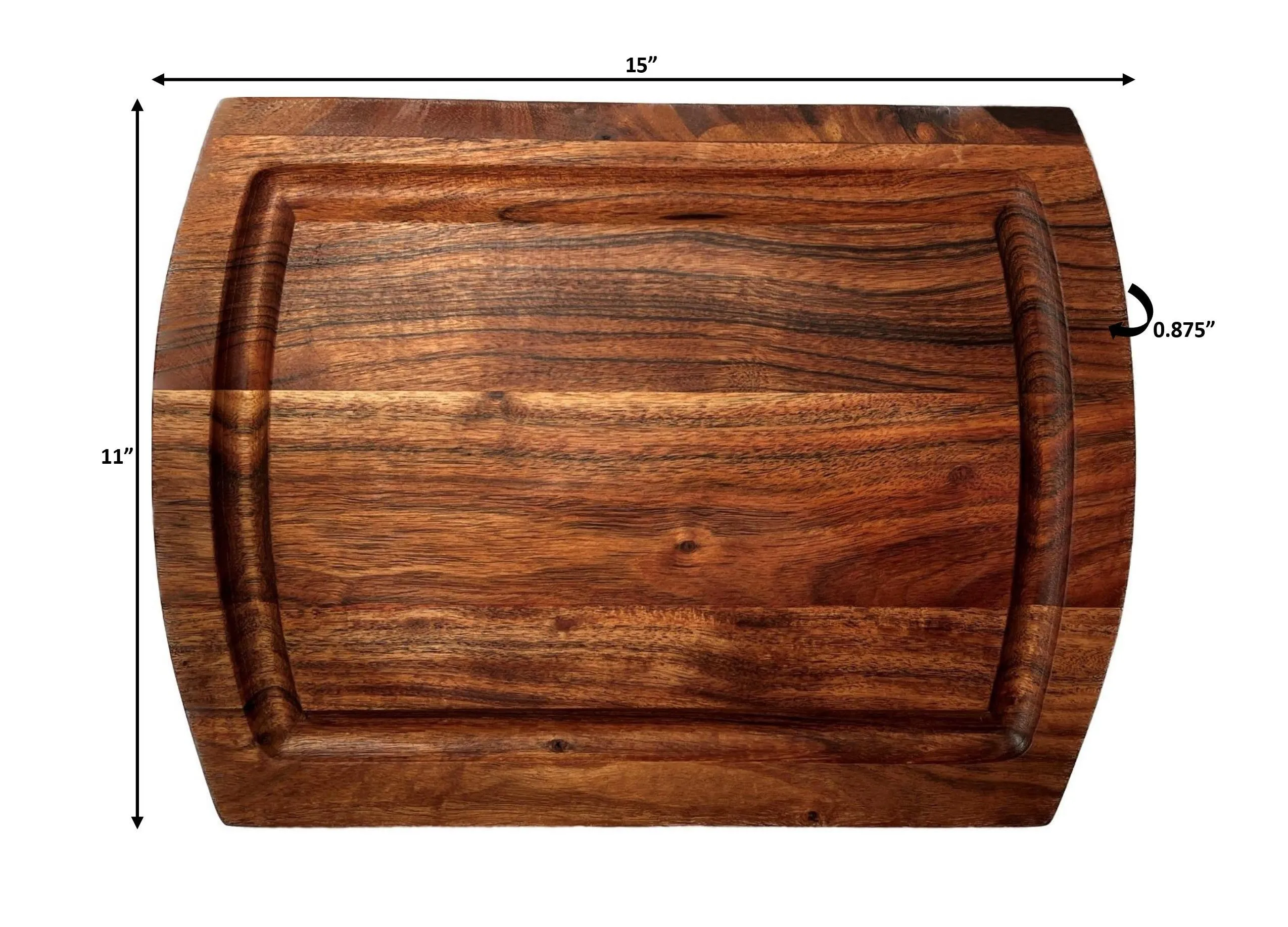 Mountain Woods Brown Organic Edge Grain Hardwood Acacia Cutting Board w/ Juice Grove - 15"