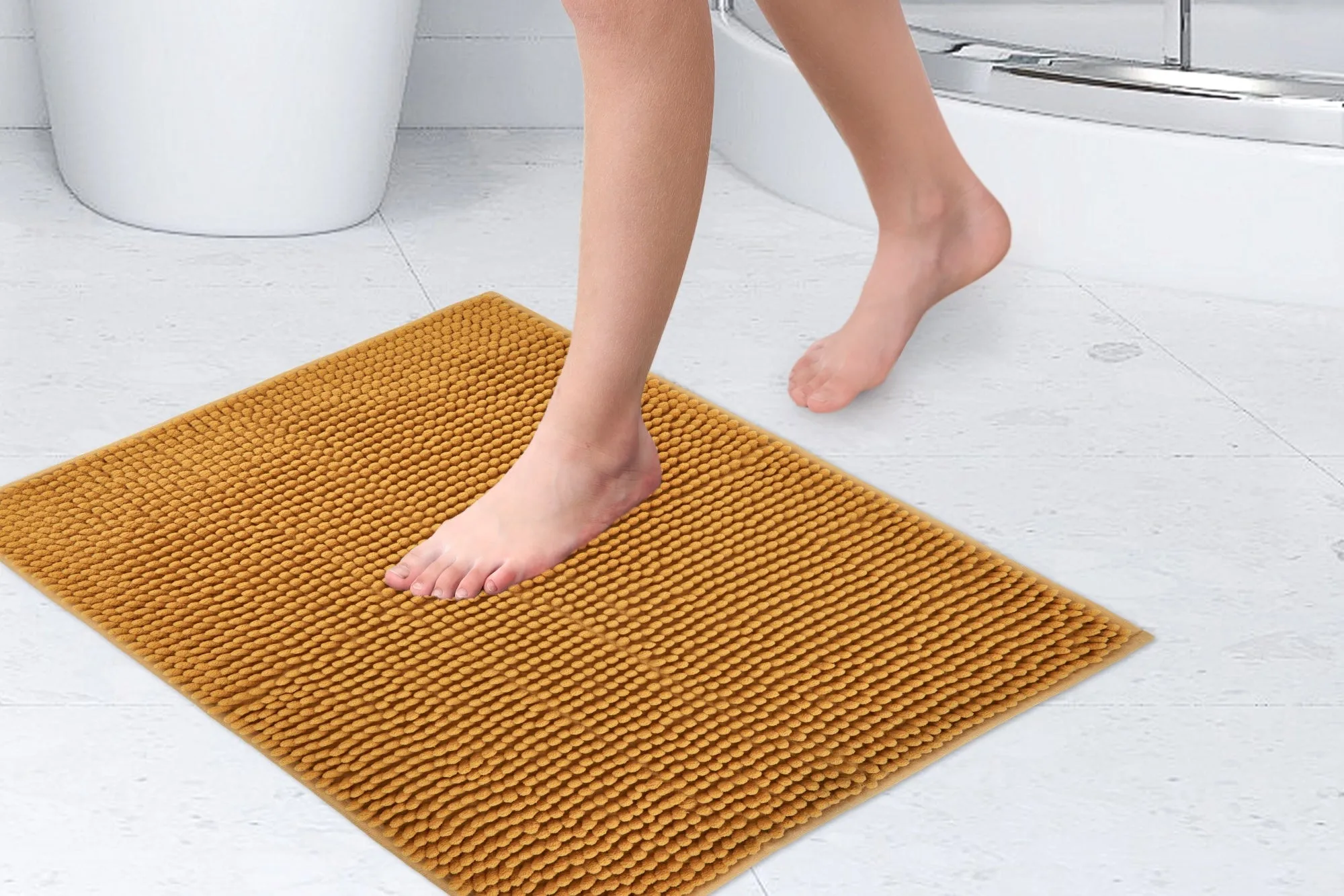 Noodle Soft Touch Non-Slip Bathroom Rug in Ochre