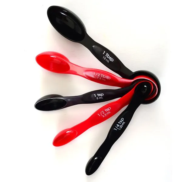 Norpro 5 Piece Nesting Magnetic Measuring Spoon Set 1/4 tsp to 1 tbsp, Red/Black