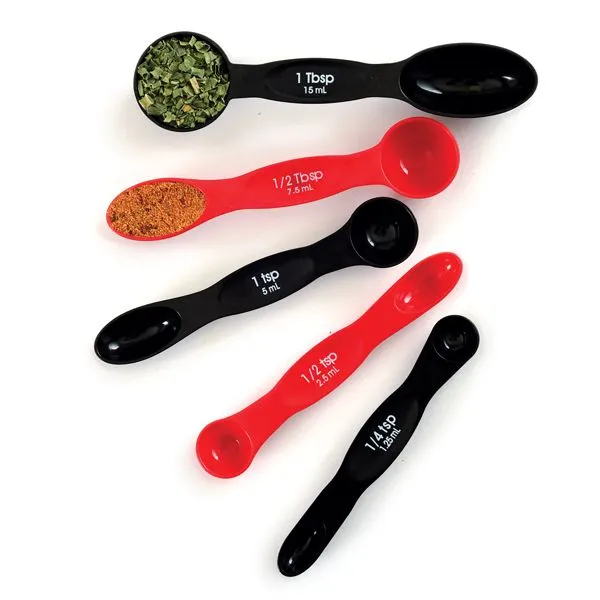 Norpro 5 Piece Nesting Magnetic Measuring Spoon Set 1/4 tsp to 1 tbsp, Red/Black