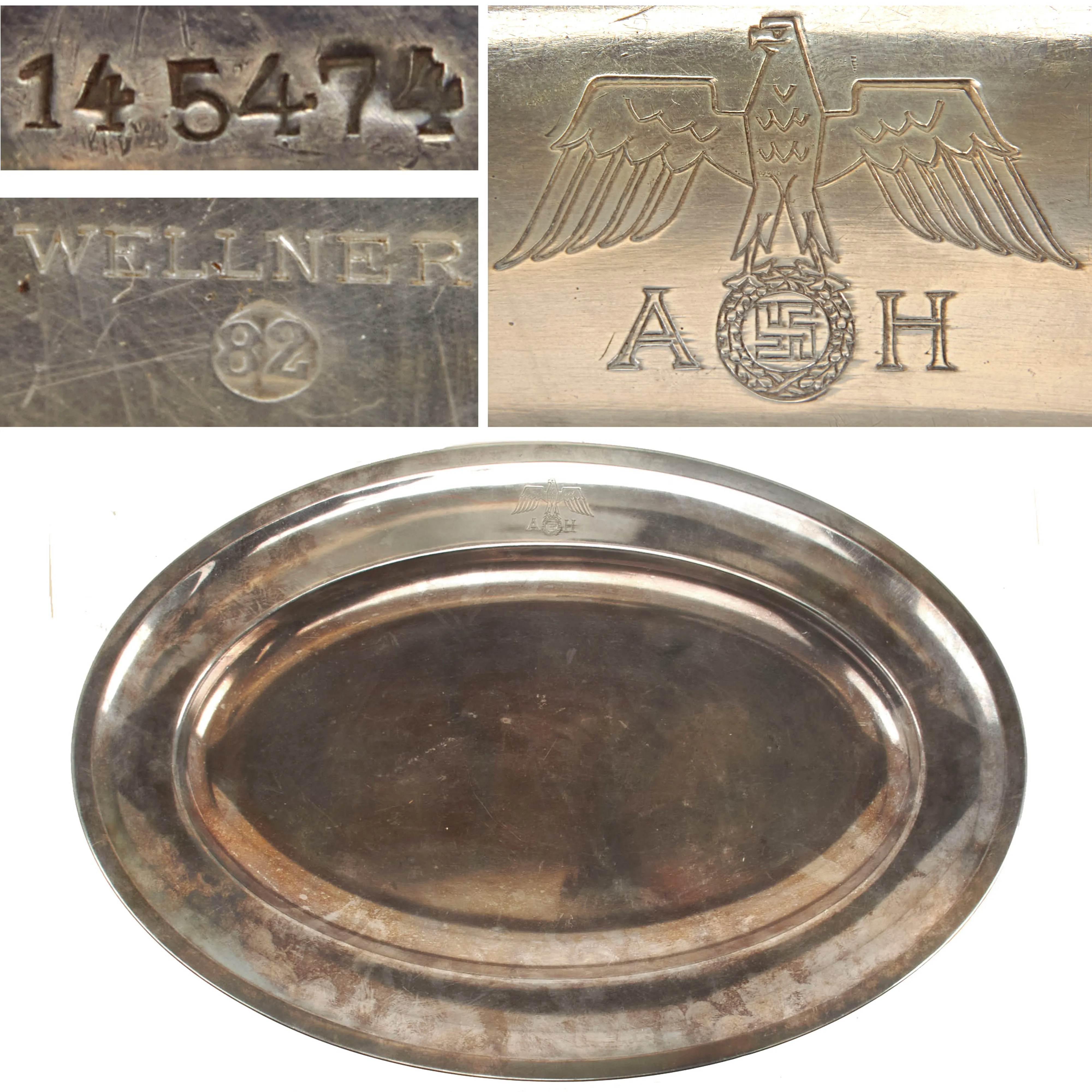 Original German WWII AH Formal Pattern Silver Serving Tray by Wellner