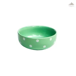 Pastel Green Polka Dots Serving Bowl | Height 7.5 cm | Diameter 19 cm | Hand Painted |  Set of 1 | Ceramic Pottery | Ideal for serving food items