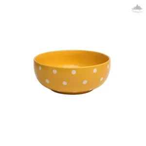 Pastel Yellow Polka Dots Serving Bowl| Height 7.5 cm | Diameter 19 cm | Hand Painted |  Set of 1 | Ceramic Pottery | Ideal for serving food items