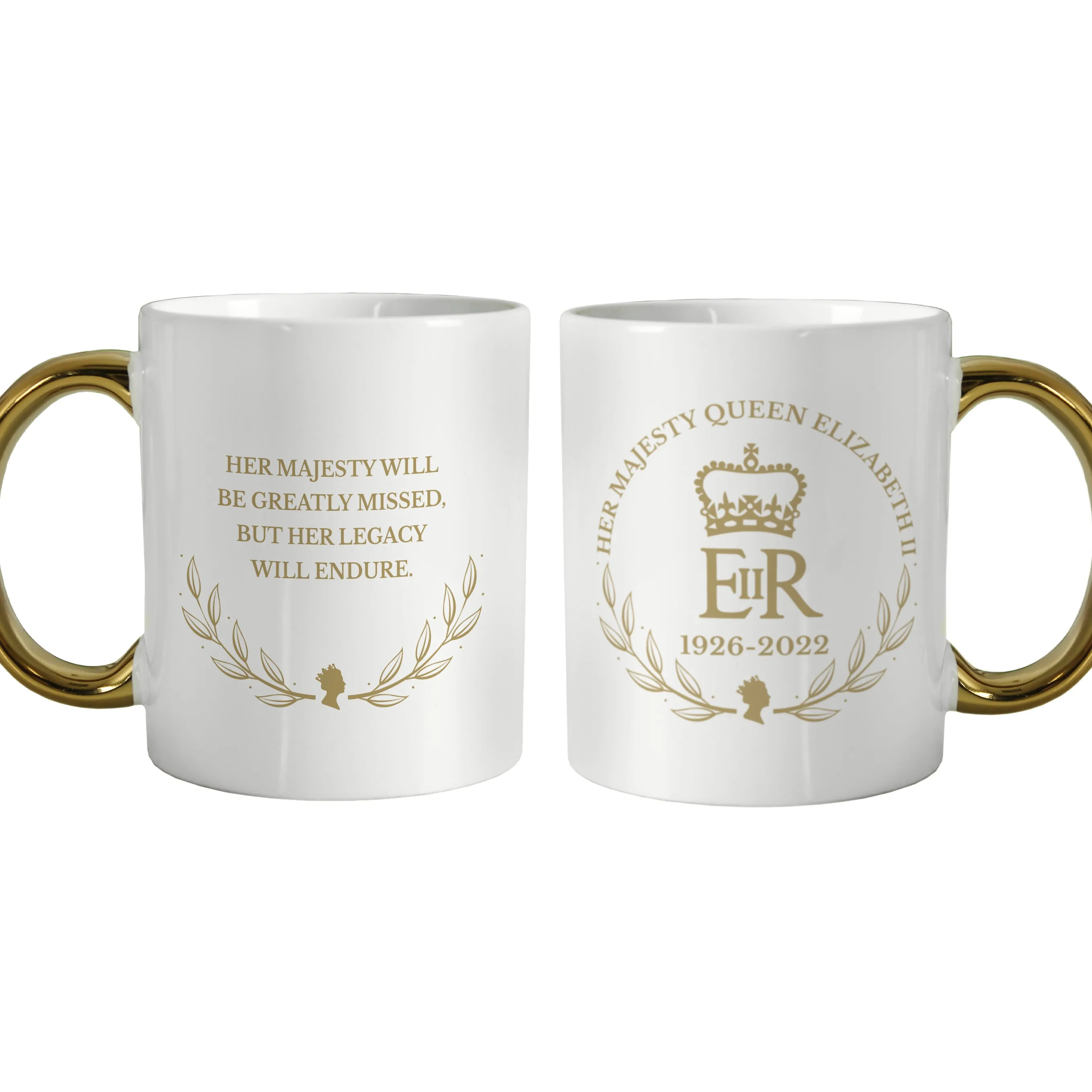 Personalised Queens Commemorative Wreath Gold Handle Mug