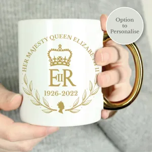 Personalised Queens Commemorative Wreath Gold Handle Mug