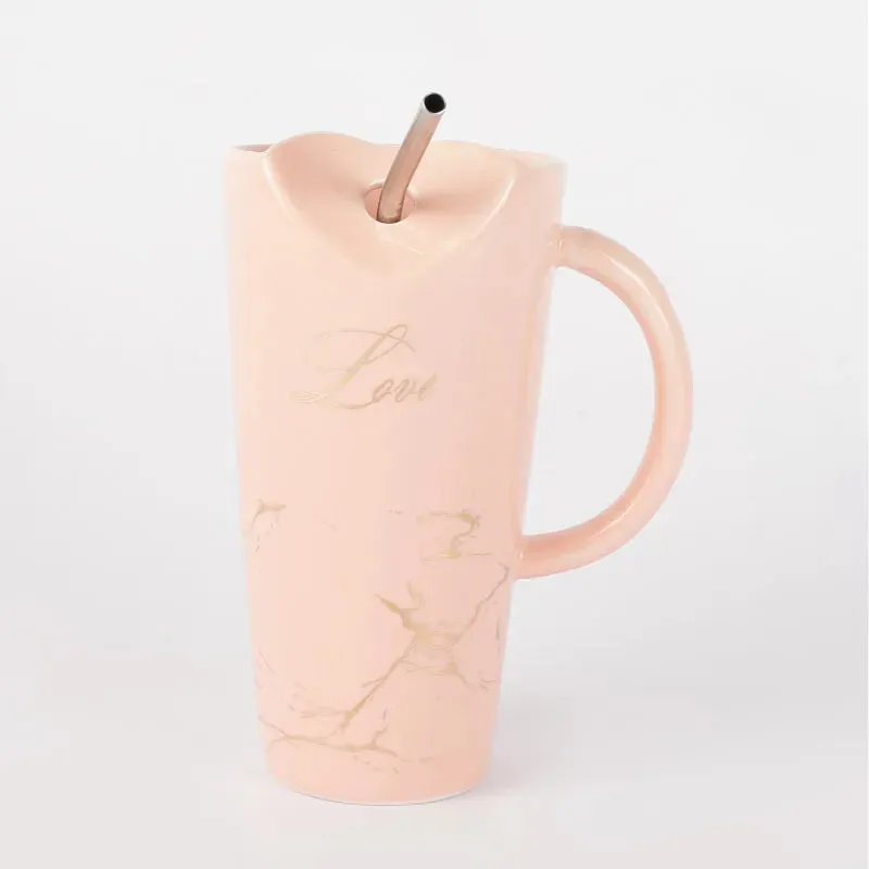 Pink Love Ceramic Love Straw Mug | 3 x 7 inches