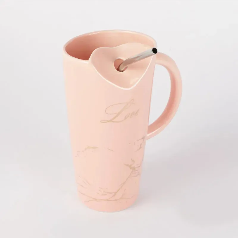 Pink Love Ceramic Love Straw Mug | 3 x 7 inches