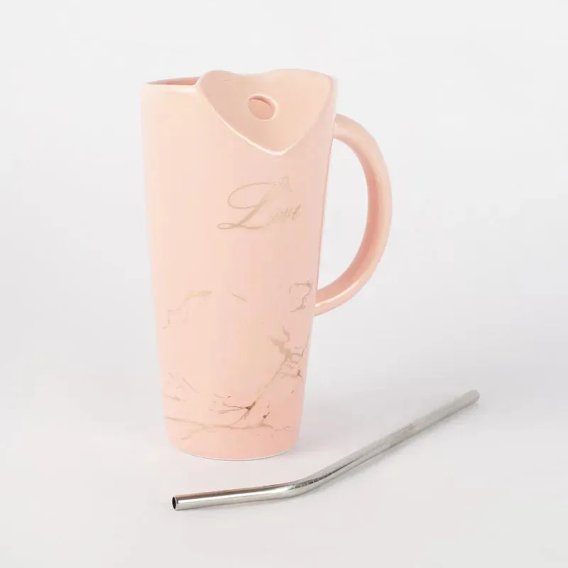 Pink Love Ceramic Love Straw Mug | 3 x 7 inches