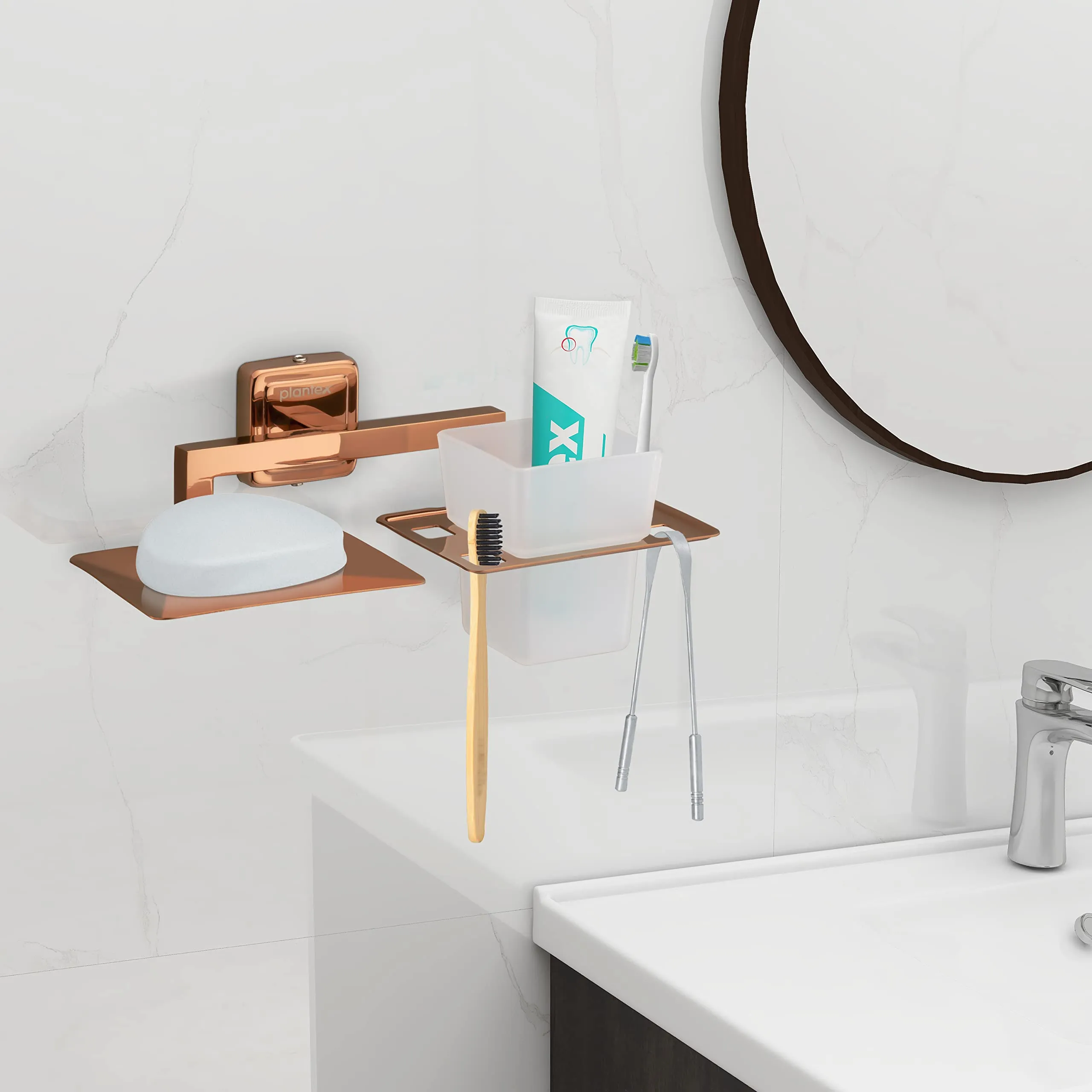 Plantex Decan Rose Gold soap and Brush Holder Stand for Bathroom and wash Basin (304 Stainless Steel)