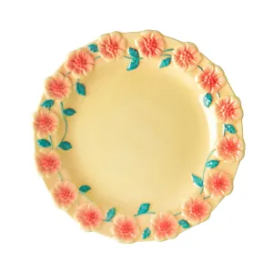 Rice DK Ceramic Lunch Plate with Embossed Flower Design - Cream