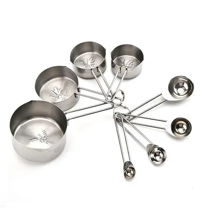 Stainless Steel Measuring Cups And Measuring Spoons Set Of 8 (304 Grade)