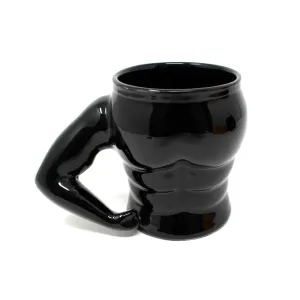 The Earth StoreBlack Muscle Ceramic Mugs to Gift to Best Friend, Tea Mugs, Microwave Safe Coffee Mugs, Ceramic Tea Cups (400 ml, Black)