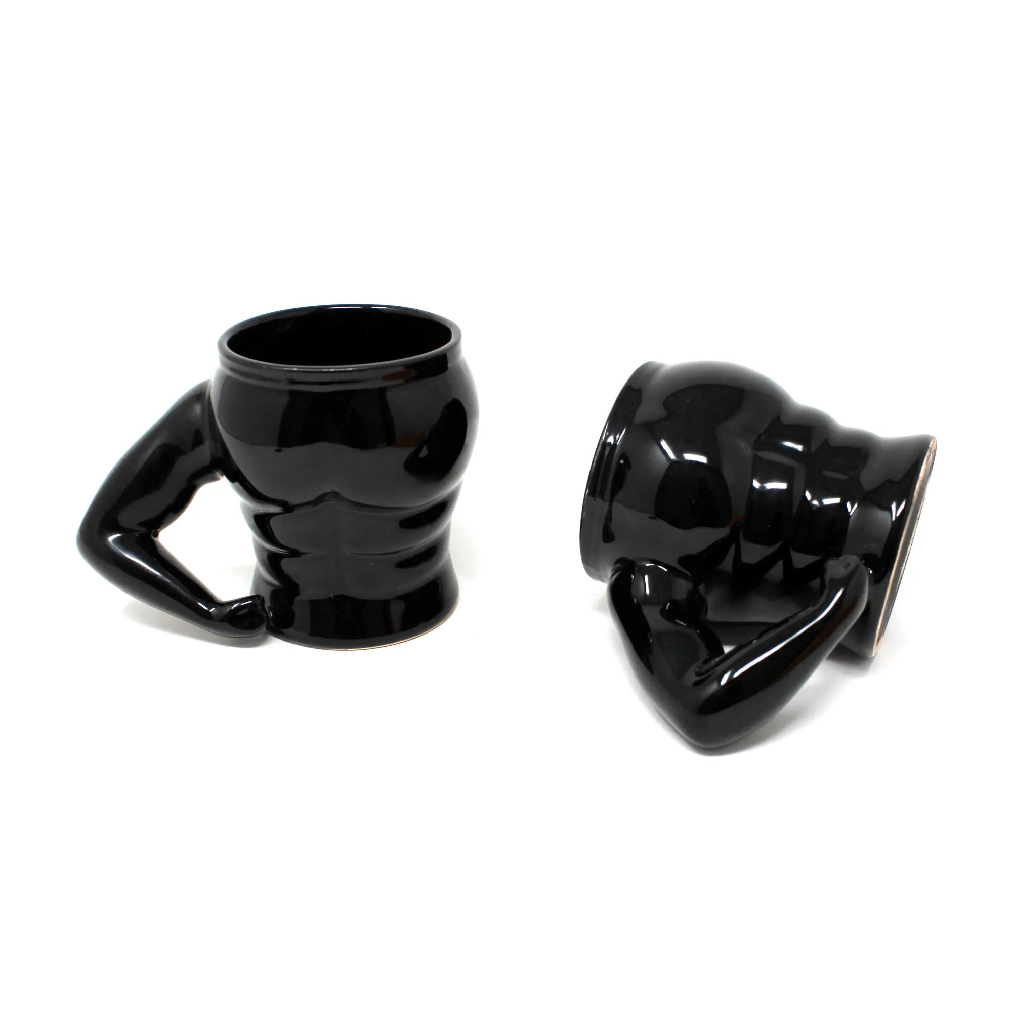 The Earth StoreBlack Muscle Ceramic Mugs to Gift to Best Friend, Tea Mugs, Microwave Safe Coffee Mugs, Ceramic Tea Cups (400 ml, Black)