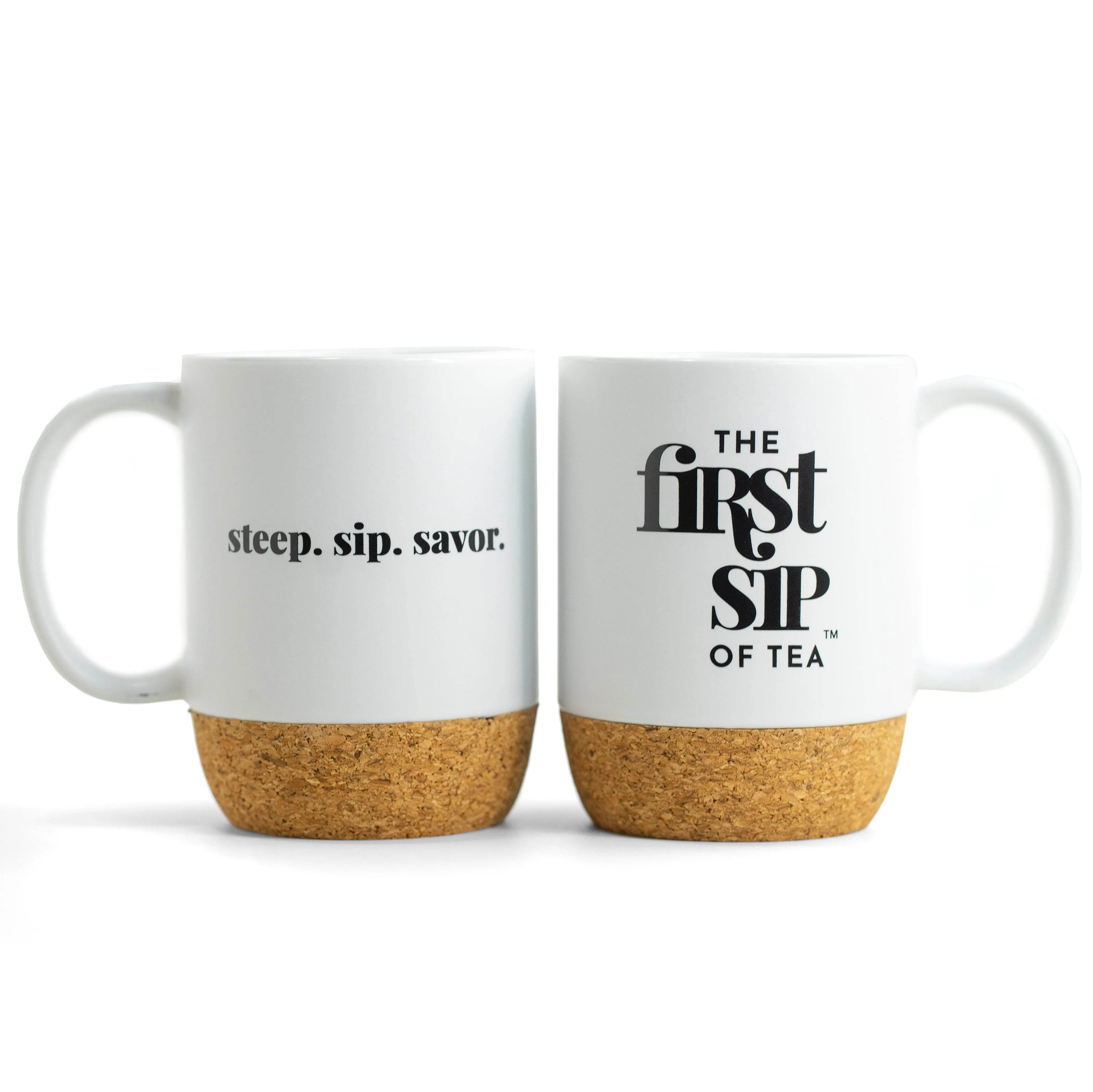 The First Sip of Tea Mug | Black | White | Ceramic & Cork | 13 oz | Tea Cup |Steep Sip Savor