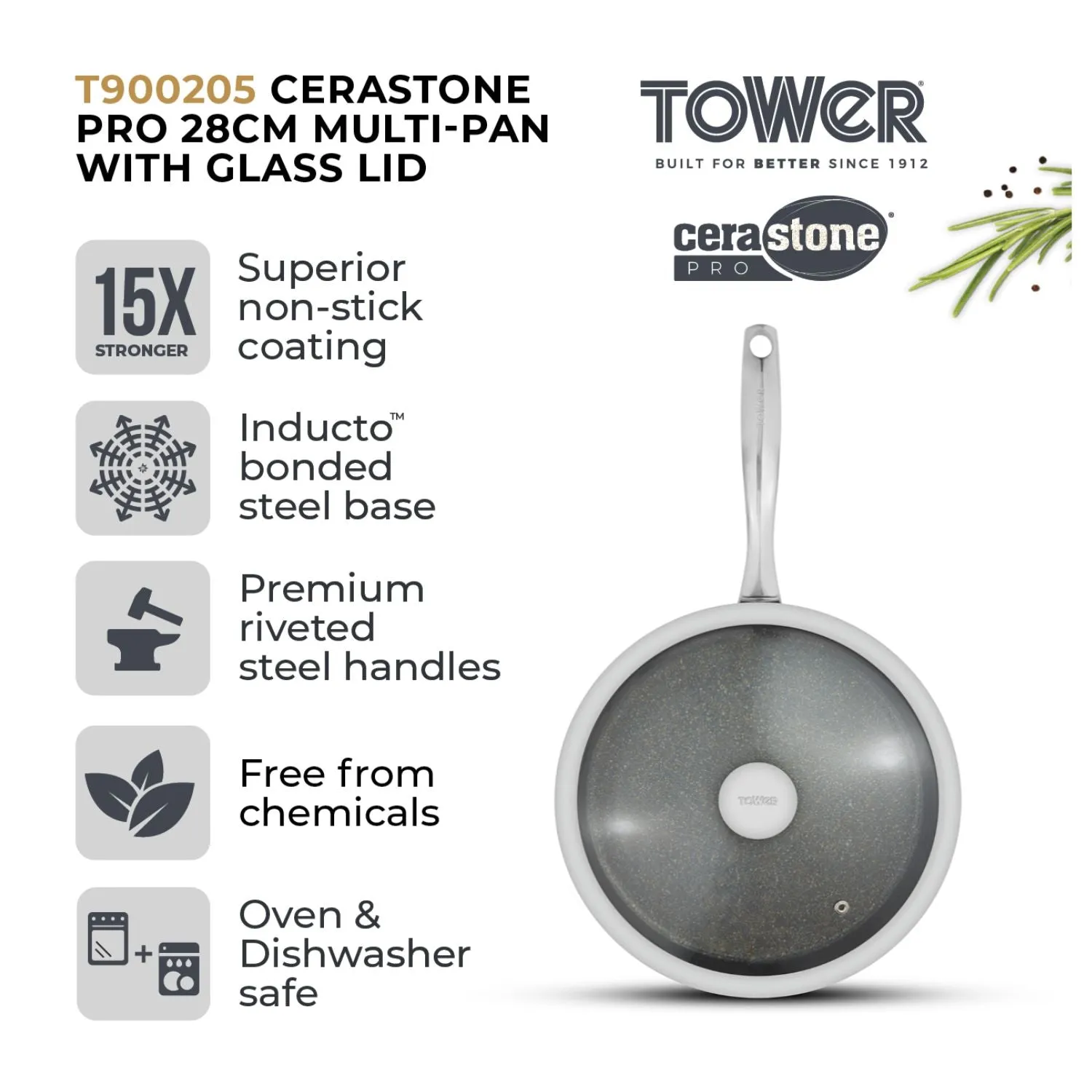 Tower Cerastone Pro 28cm Multi-Pan with Lid