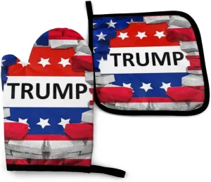 Trump Flag Oven Mitt and Pot Holders Set