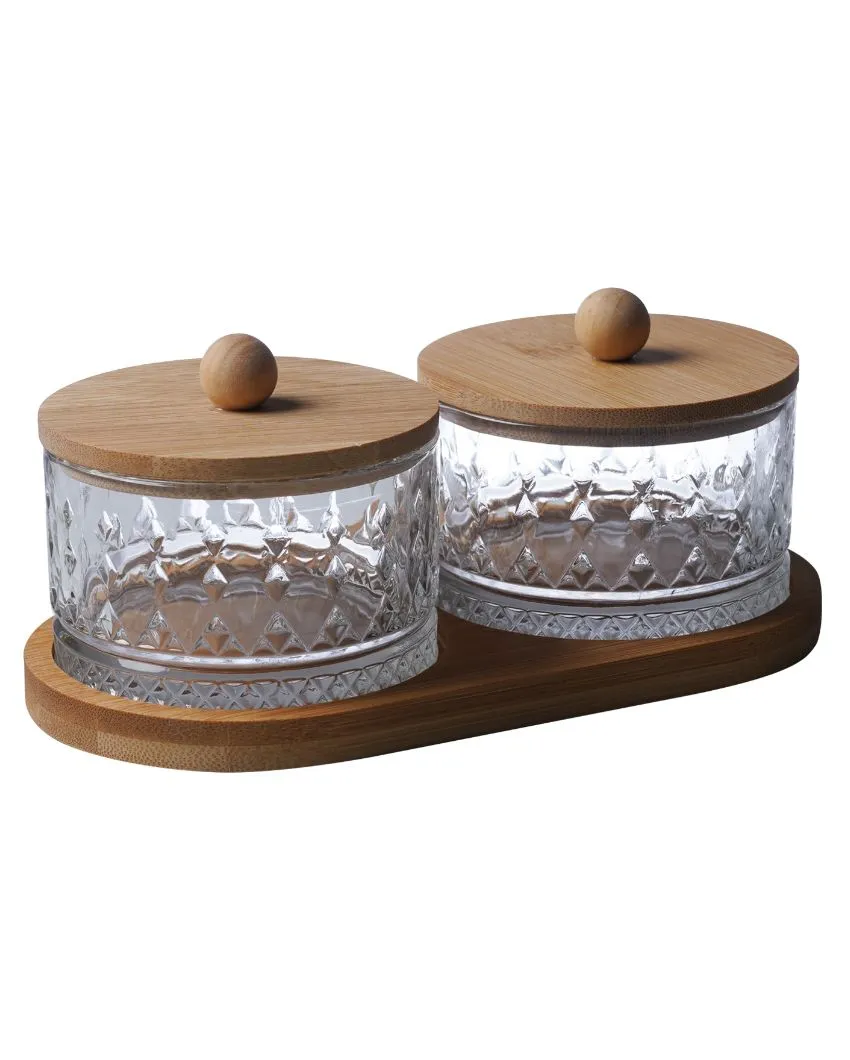 Two Glass Serving Bowls With Tray