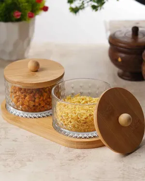 Two Glass Serving Bowls With Tray