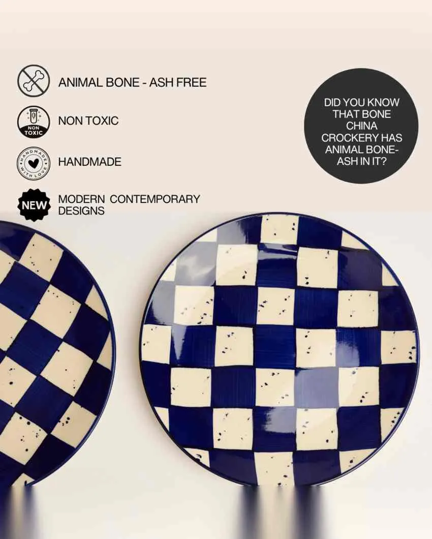 Vibrant Blue Check Ceramic Stoneware Dinner Plate | Set of 2 | 10 inches