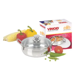 Vinod Stainless Steel Elite Bowl with Glass Lid 900 ml